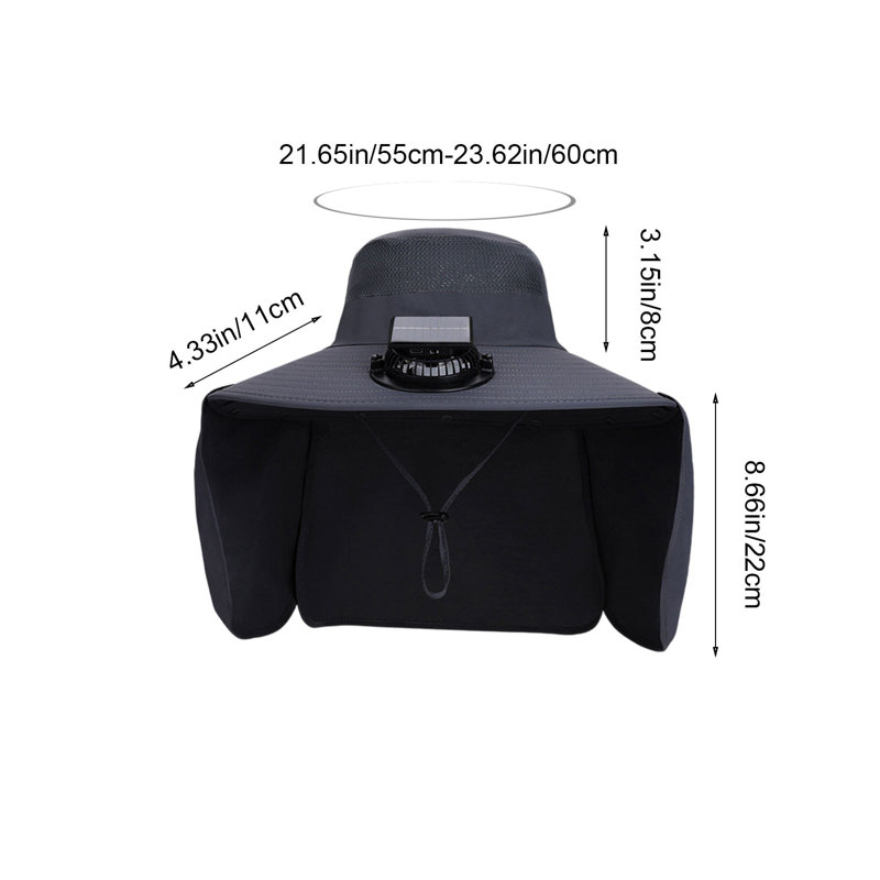 Kondieu Capuchon de ventilateur solaire Rechargeable Protection solaire pour l'été, Black