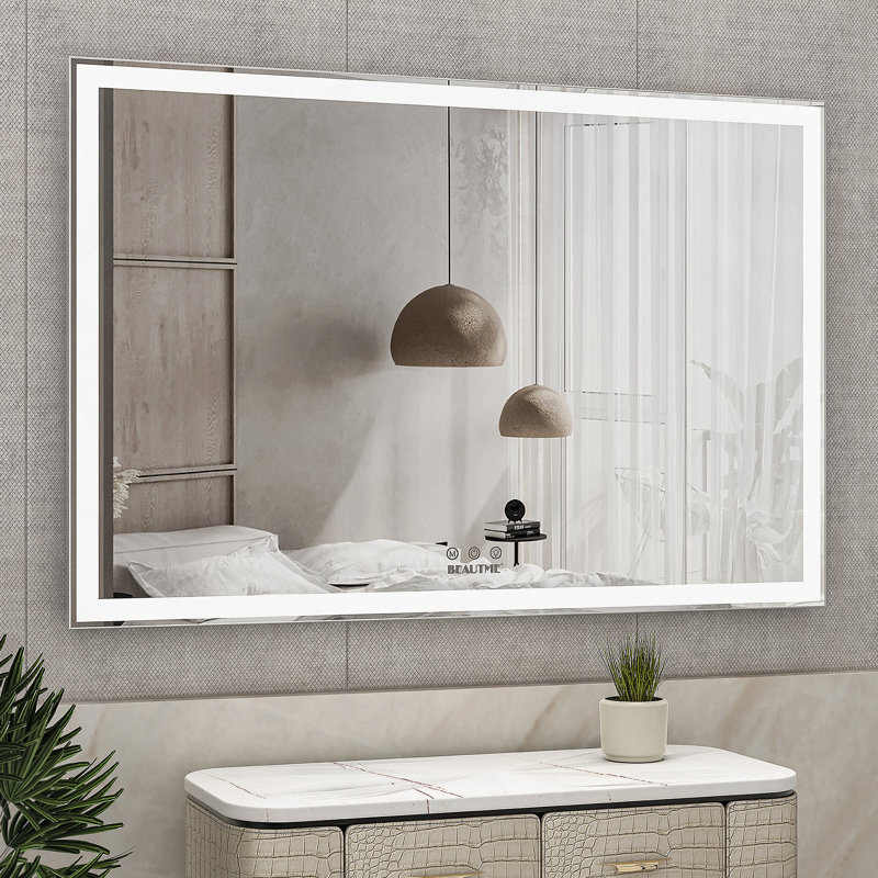 60X40 Inch Oversized LED Bathroom Mirror Wall Mounted Mirror With 3 Color Modes  Aluminum Frame Large Wall Mirror For Bathroom