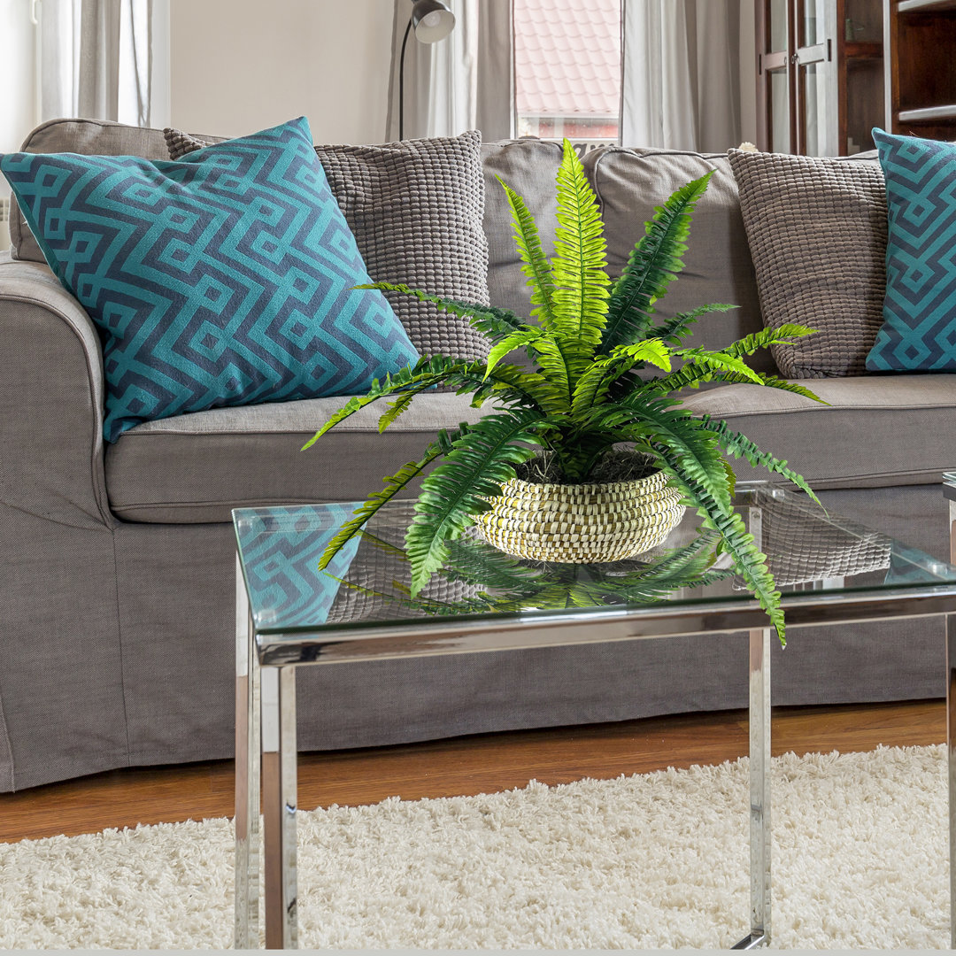 22'' Faux Fern Plant in Wicker/Rattan Basket Primrue