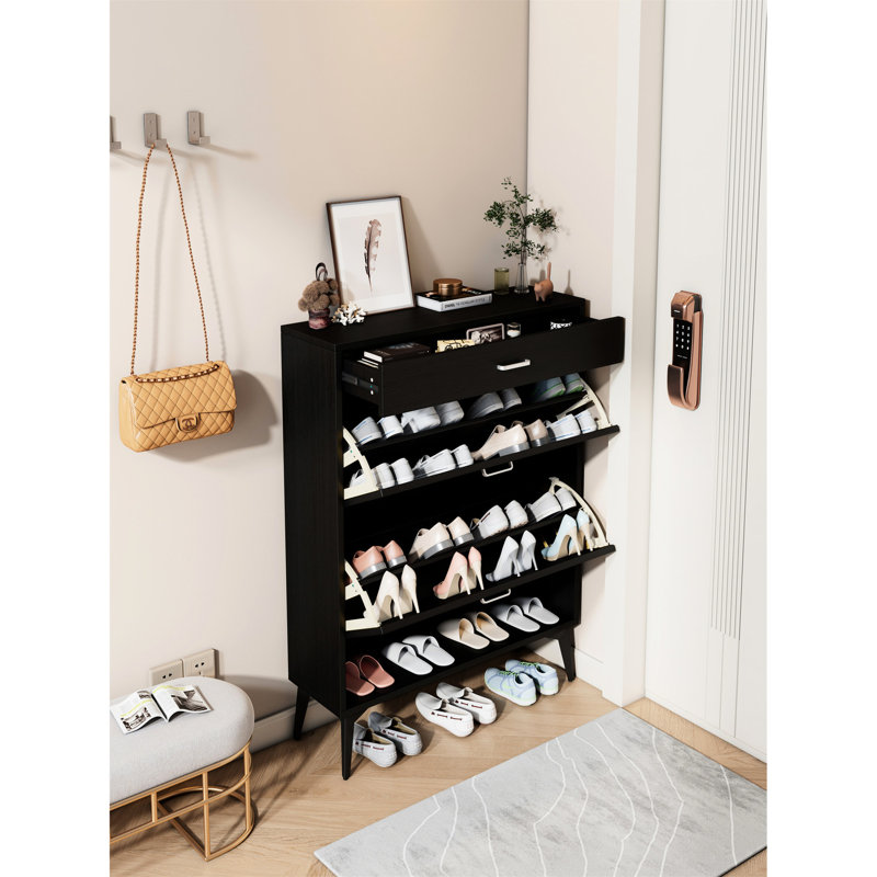 Armoire à chaussures moderne, tablettes de rangement pour chaussures, Noir, noir, noir, noir