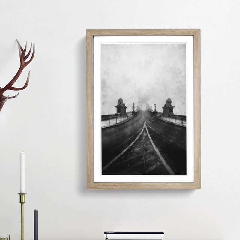 Szechenyi Chain Bridge in Budapest - Picture Frame Painting Print, 33cm H x 24cm W x 2cm D, Oak Framed