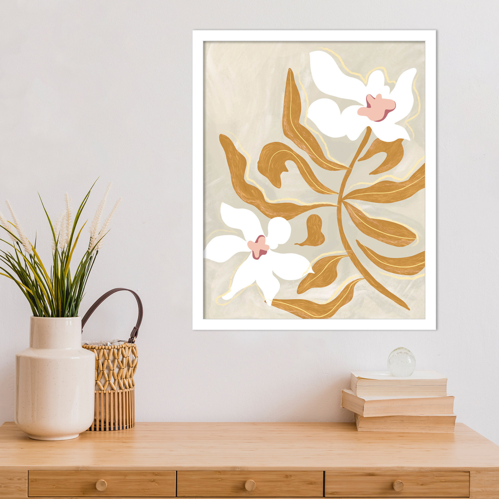 Pattison "Flower Flower Flower" Print, White, 21" H x 17" W