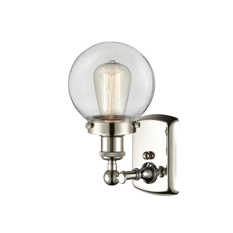 Applique murale à bras 1 lumière Nickols, Nickel poli, Ampoule non incluse, Transparent