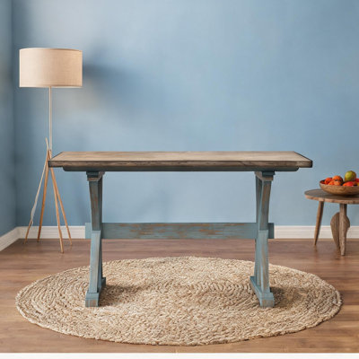 Table de salle à manger à hauteur de comptoir avec base en X classique bleu, bois massif et manufacturé, style bar 36 pouces, sièges 4-8