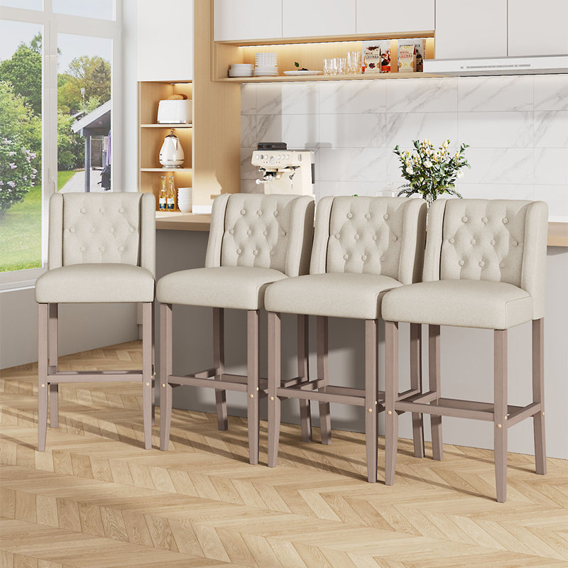 Upholstered 63cm Counter Bar Stools Dining Chairs Set of 2, Beige