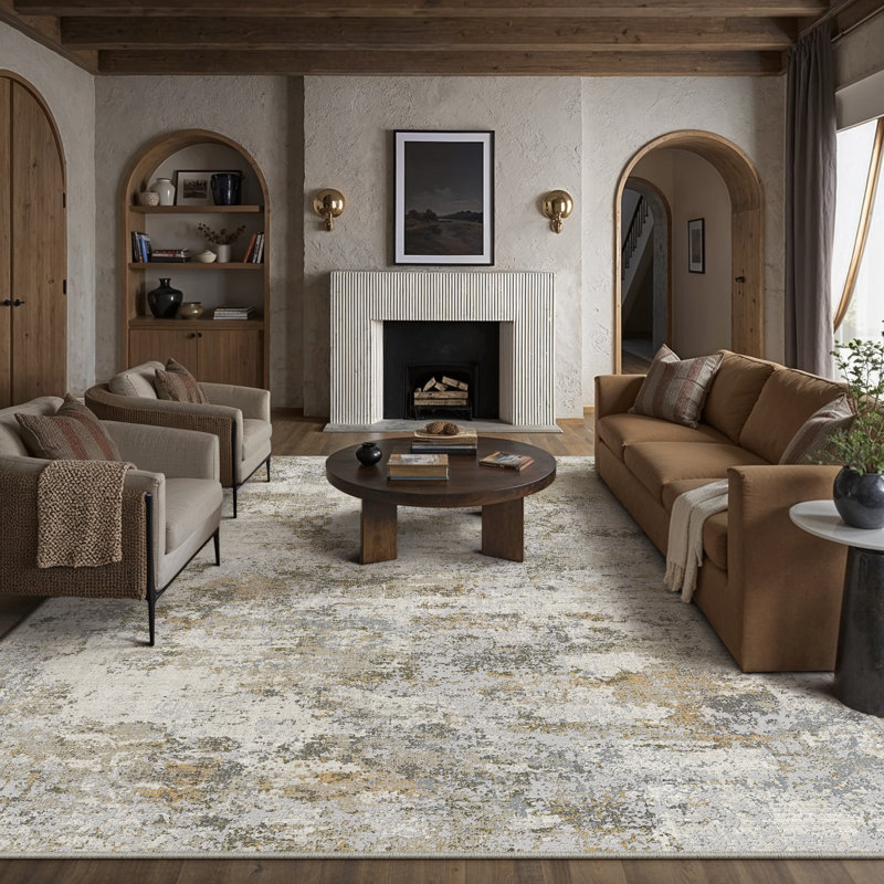 Mason Brown Abstract Area Rug, Rectangle 6'3" x 8'6"