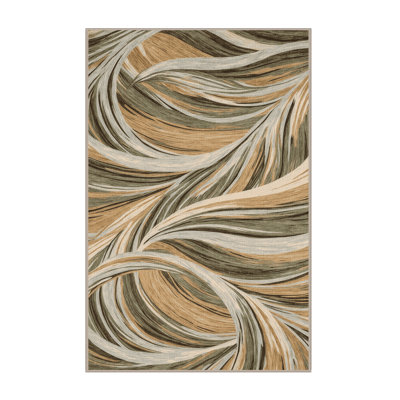 Washable Beach Grass Waves Coastal Area Rug