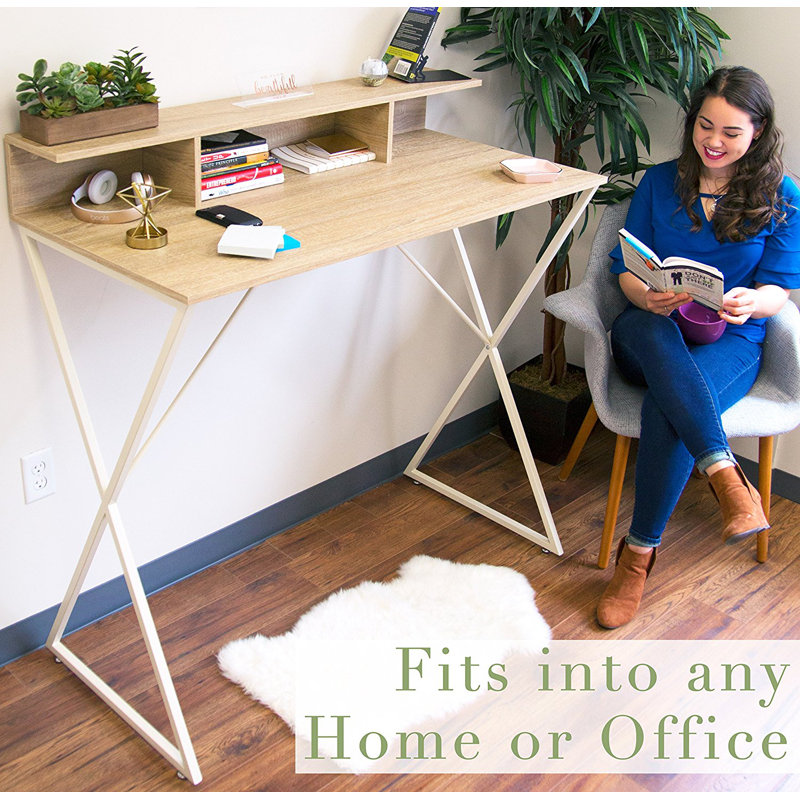 Maple Woodgrain 52" Modern Standing Desk with Storage Cubbies