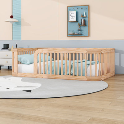 Full Wooden Floor Bed With Guardrails