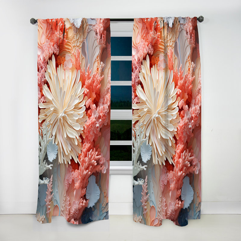 Iyanna Pink And White Coastal Coral Collage IV - Nautical Curtain - Velvet Room Darkening - 1 panel, 52" W x 90" L