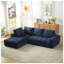 Canapé d'angle en fausse fourrure bleu foncé, canapé modulaire surdimensionné 4 places avec capitonnage pour salon et appartement