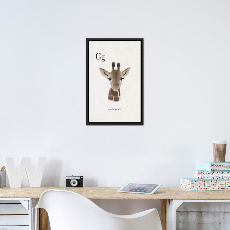 Décoration murale pour enfants G Is for Giraffe, H 26 po x l 18 po x 1,5 po, Toile avec cadre noir patiné