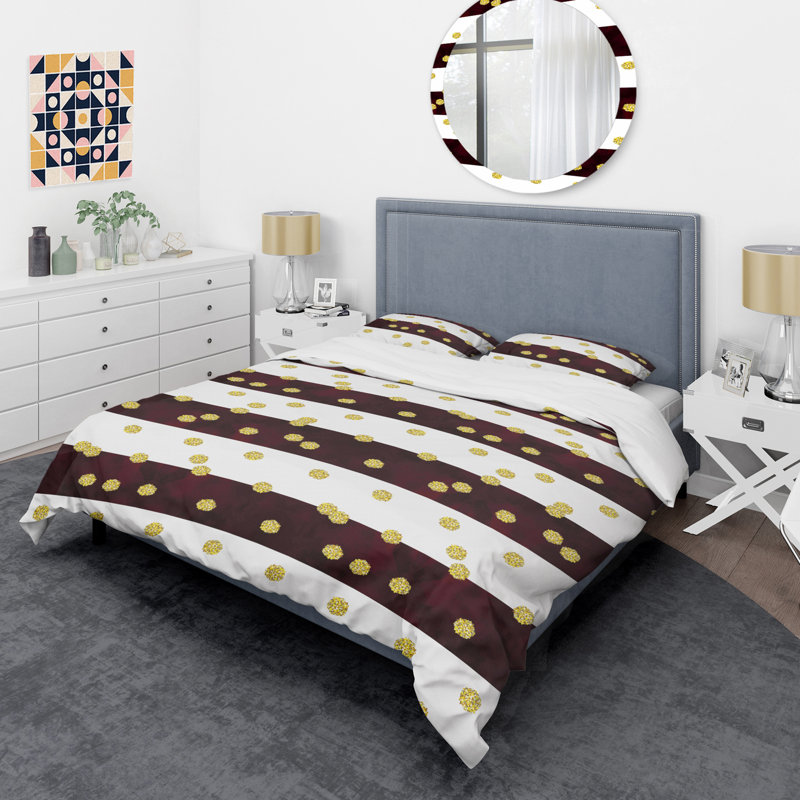 Gold Polka Dot Pattern I - Glam Abstract Duvet Cover Set - Microfiber Polyester, Full/Queen Duvet Cover + 2 Shams
