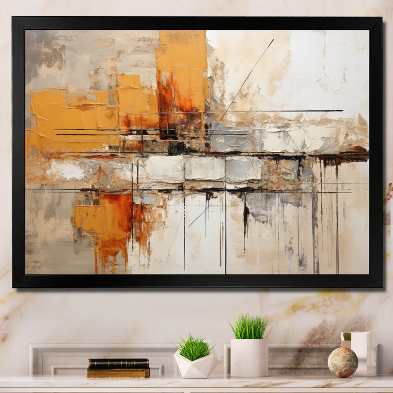 Georgean Orange Impressions II - Abstract Collages, art mural, H 24 po x l 32 po, Noir, Cadre photo unique