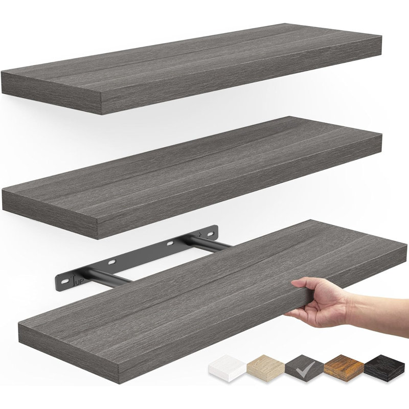 Rustic Floating Shelves for Wall - Small Size - Versatile Design - Grey - Set of 3, 1.1" H x 6.7" W x 15.7" D