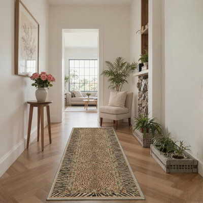 Alissa Liora Boho Leopard Floral Machine Washable Brown / Green / Beige Indoor Area Rug with Non-Slip Backing