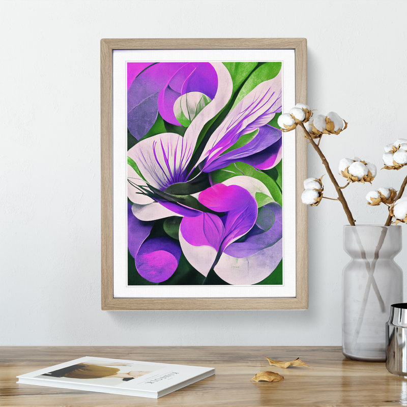 XV1022-376X Abstract Painting Flowers No.3 - Single Picture Frame Print, 34cm H x 25cm W x 2cm D, Oak