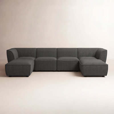 Lizzy 6-piece Straight-arm Corner Sectional With Armless Seat & Ottoman, Modern Upholstered Living Room Set