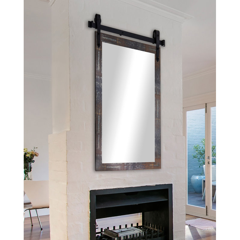 Neace Wood Flat Wall Mirror, 63.5" x 30.5", Industrial Steel Brass