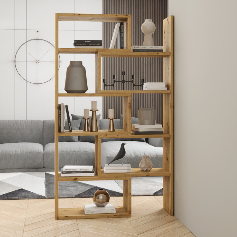 Rhiannan 187.7cm H Geometric Bookcase, 188cm H x 125cm W x 33cm D, Artisan