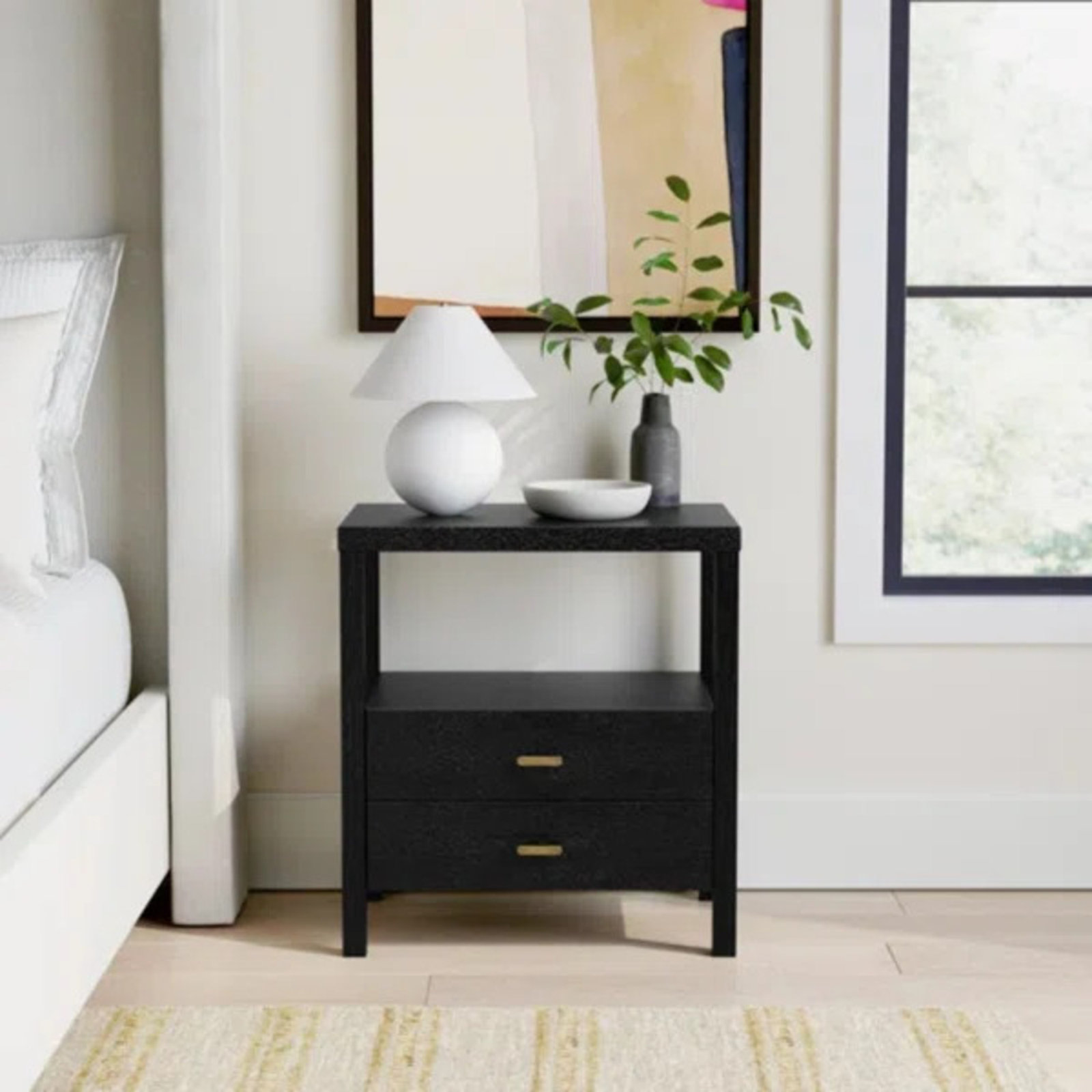 Francisca 2 - Drawer Solid Wood Nightstand, Black