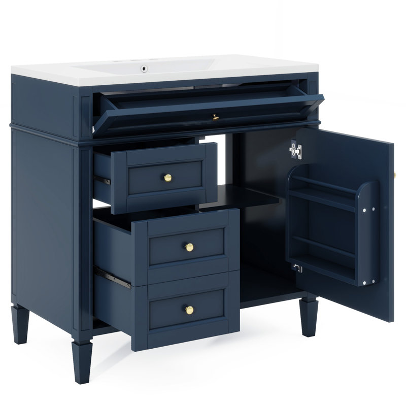 36'' Single Bathroom Vanity with Ceramic Top, Blue