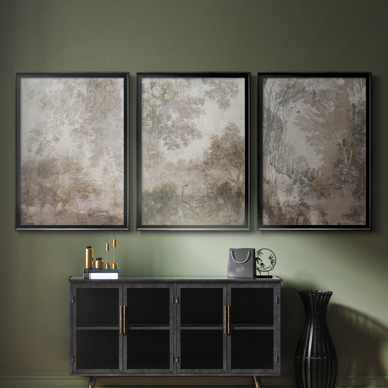 Fresco Collage I - Toile tendue avec châssis sur mesure - 3 pièces, H 15 po x l 19 po, Noir