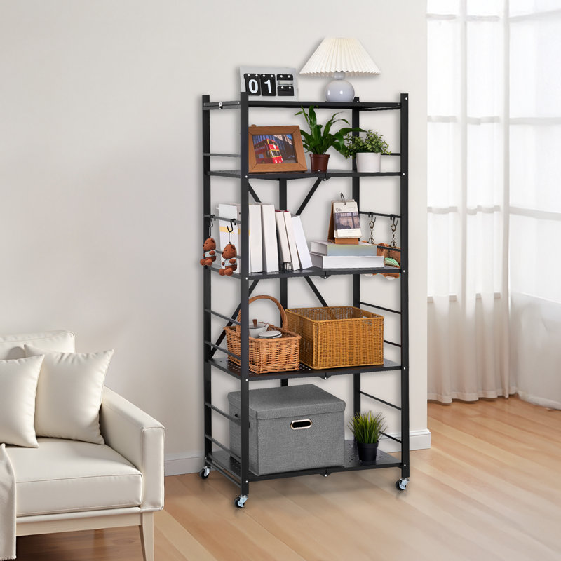 Étagère de rangement pliante avec roulettes 5 niveaux, Noir mat