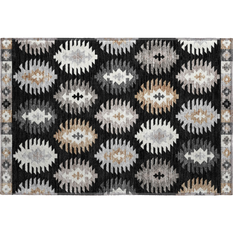 Premium Machine Washable Prisco Black Rug, Rectangle 1'8" x 2'6"