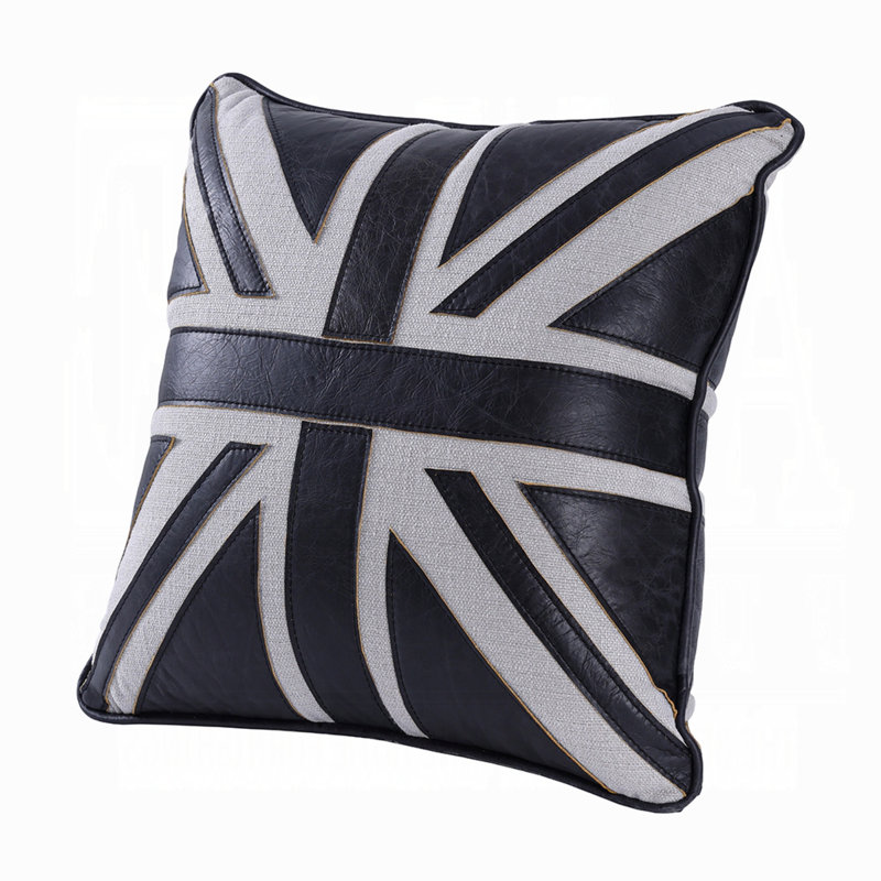 Ensemble de 2 coussins décoratifs Bran, cuir grainé noir Union Jack, 20 po, Noir