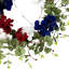 Couronne artificielle rouge, blanche, bleue, hortensia et eucalyptus