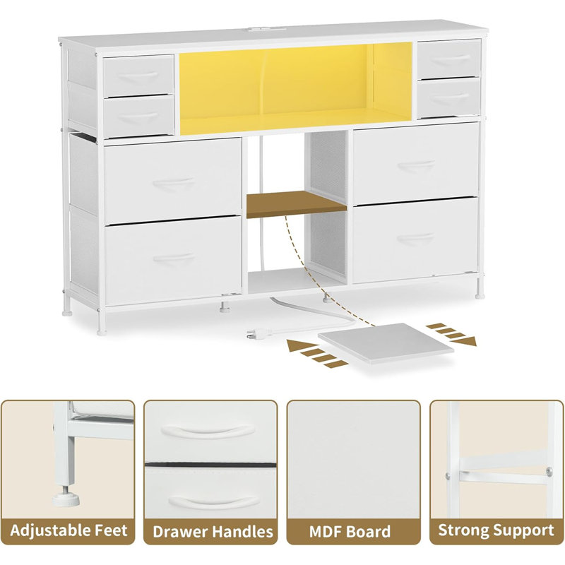 Modern TV Stand With Built-In LED Lights, Power Outlets, And USB Ports, Media Console With Drawers And Open Shelves For Living Room Entertainment Setup