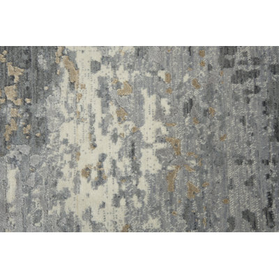 Tapis gris/blanc en laine tissée à la machine Brubaker