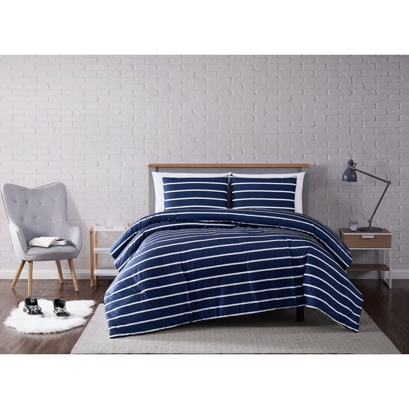 Polyester Striped Comforter, Twin XL Comforter + 1 Sham, Navy
