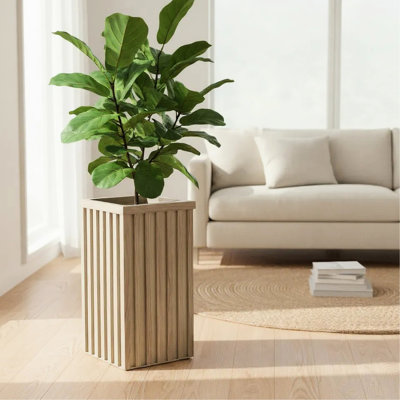 Pot à fleurs carré en bois de frêne brun cendré fabriqué en aluminium léger avec drainage prédécoupé Plateau moderne à finition de ton de bois réglable pour plusieurs hauteurs de plantes