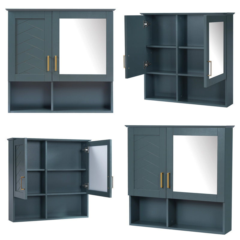 Armoire à miroir 30 po 2-en-1 pour salle de bain | Armoire à pharmacie murale avec tablettes réglables et portes à fermeture en douceur | Miroir haute définition avec façade sculptée et rangement dissimulé pour meuble-lavabo