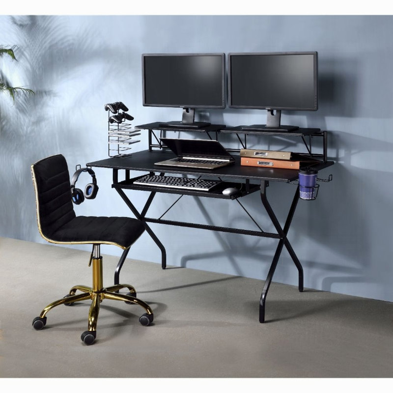 Capsicum 2-Shelf Gaming Desk in Black