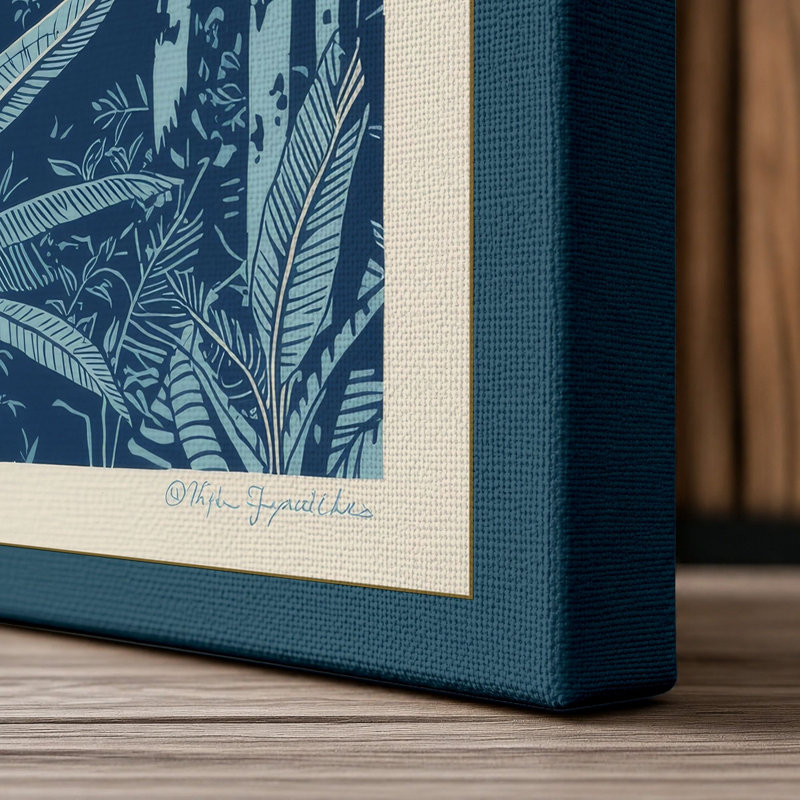 Mountain Through Verdant Forest Tropical - Wrapped Canvas, 24x16 - 61.0 x 40.6 cm, Teal Border