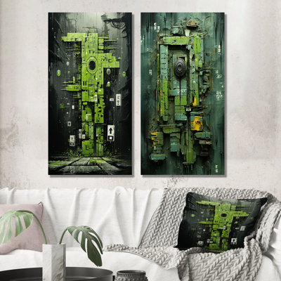 «Green Maya Shapes Mask» - Ensemble de 2 reproductions d'art sur toile