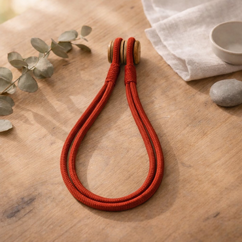 Magnetic Curtain Tiebacks – Double Braided Cord with Wooden Tips, Terracotta