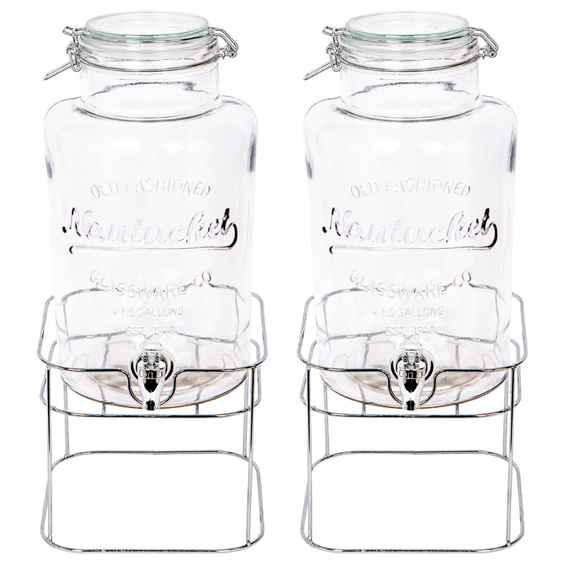 Rink Drink 2x Glass Drinks Dispensers with Tap & Stand, 6.5L, Black