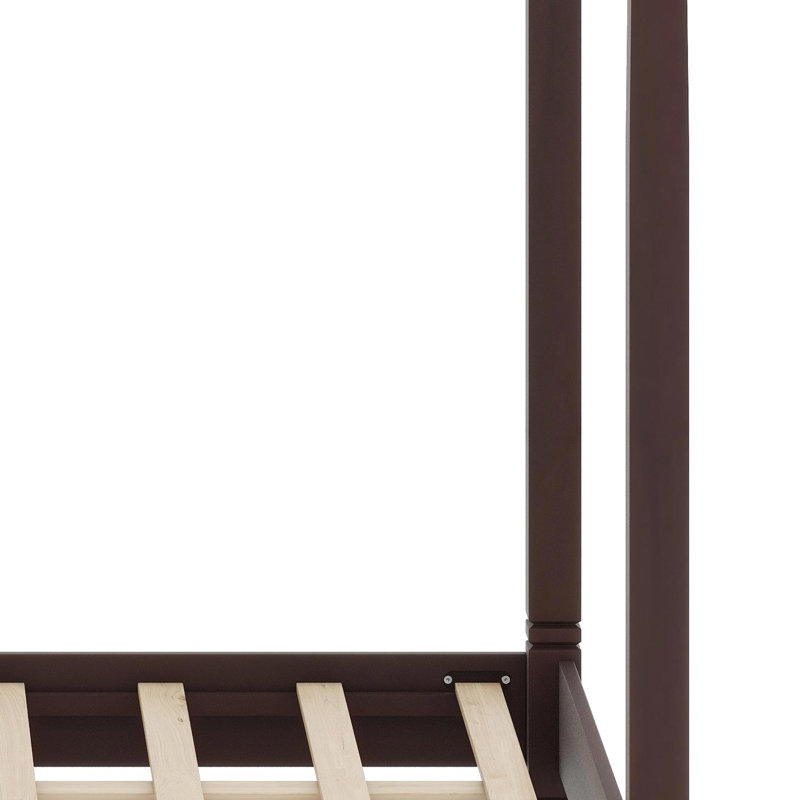 Tête de lit à baldaquin rembourrée avec base plateforme et support à lattes, Espresso