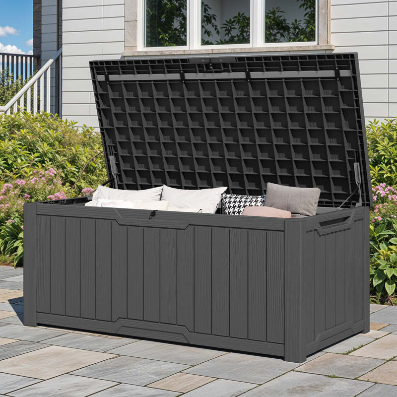 450L Lockable Garden Storage Box,Large Deck Box, Grey