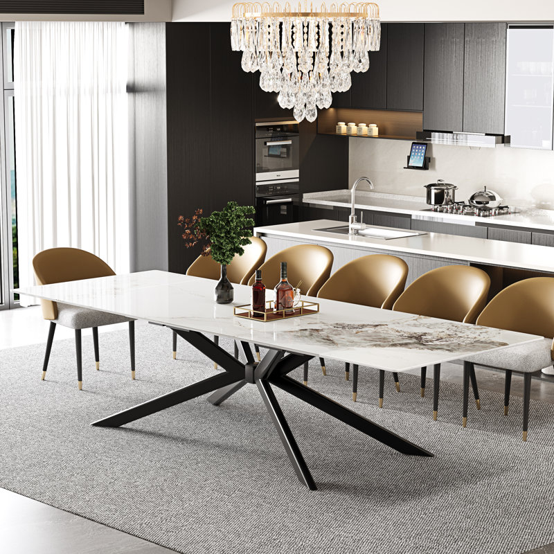 Cerinle 78.74'' To 110.24'' Extendable Rectangular Sintered Stone Dining Table For 10-12, Chanel White