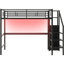 Lit mezzanine double en métal noir avec bureau, escalier de rangement, petite armoire et 7 couleurs à DEL, espace élégant de taille compacte, livré avec