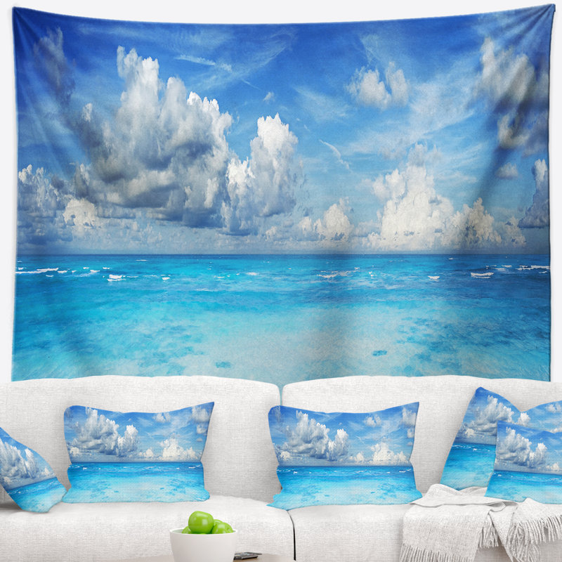 Tapisserie de paysage marin et bleu ciel, H 78 po x l 92 po