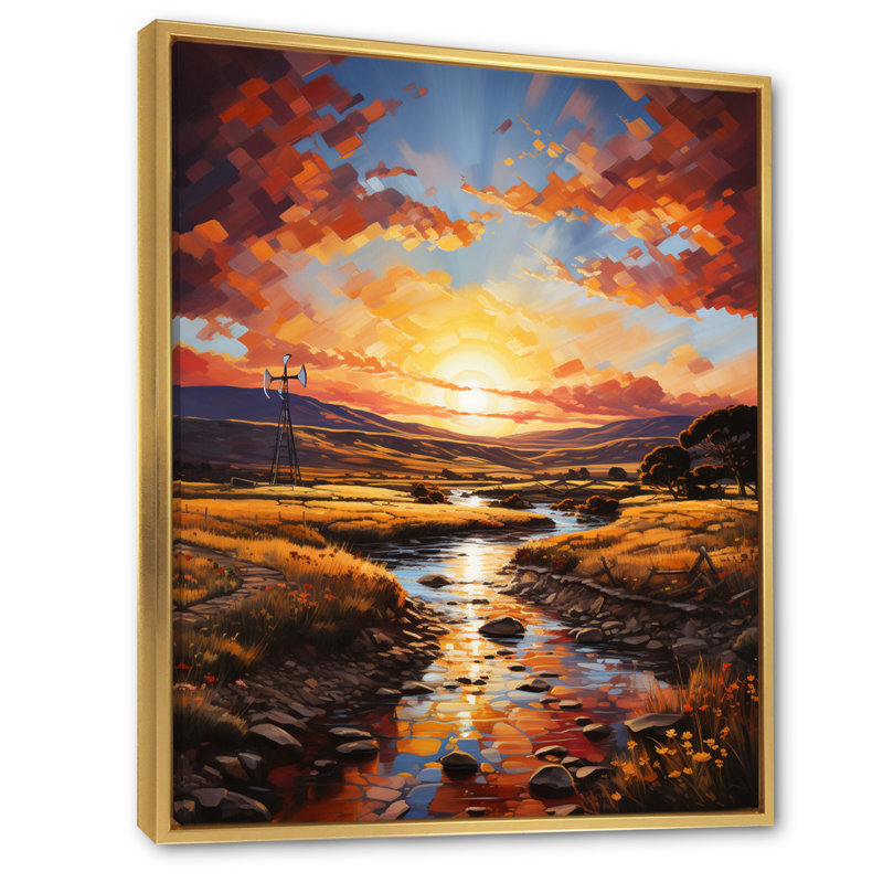 «Wind Turbines Whirling Skies I», reproduction sur toile, H 44 po x l 34 po, Cadre flottant doré