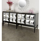 Table de type buffet bas avec miroir de 72 po à quatre portes glam avec conception à pointes et tablettes Legault