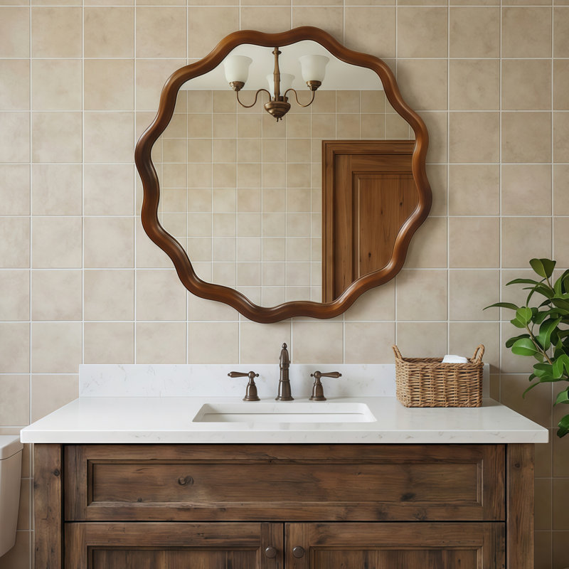 Miroir rond, Rond, Noyer