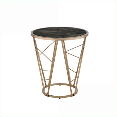 Modern Luxury Round Coffee Table - Faux Black Marble Glass Top, Champagne Metal Frame, Easy Assembly